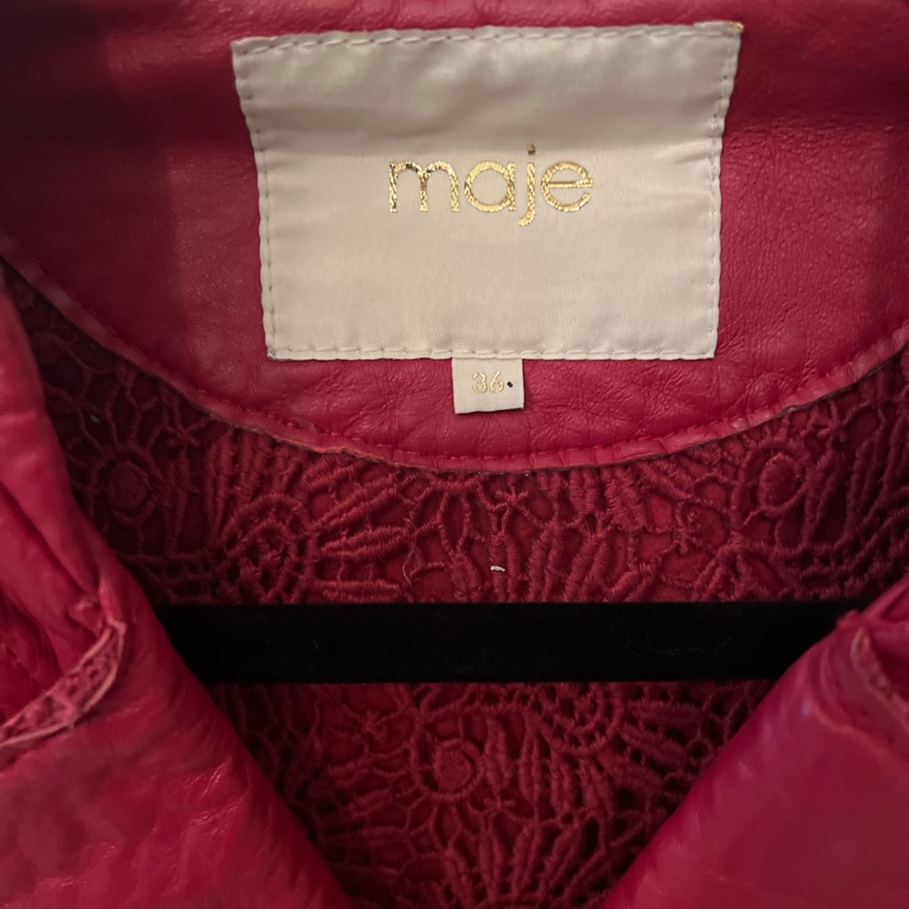 Maje Red Cropped Leather Jacket - Picture 4 of 4